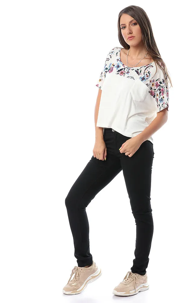 53666 Loose Floral Top Off White