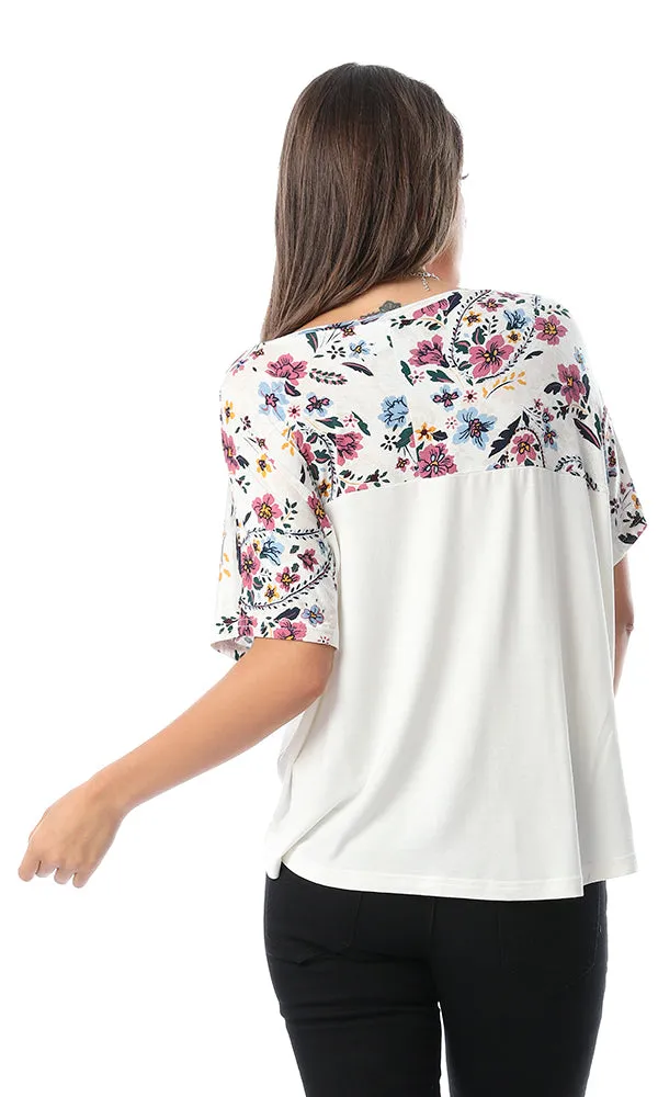 53666 Loose Floral Top Off White