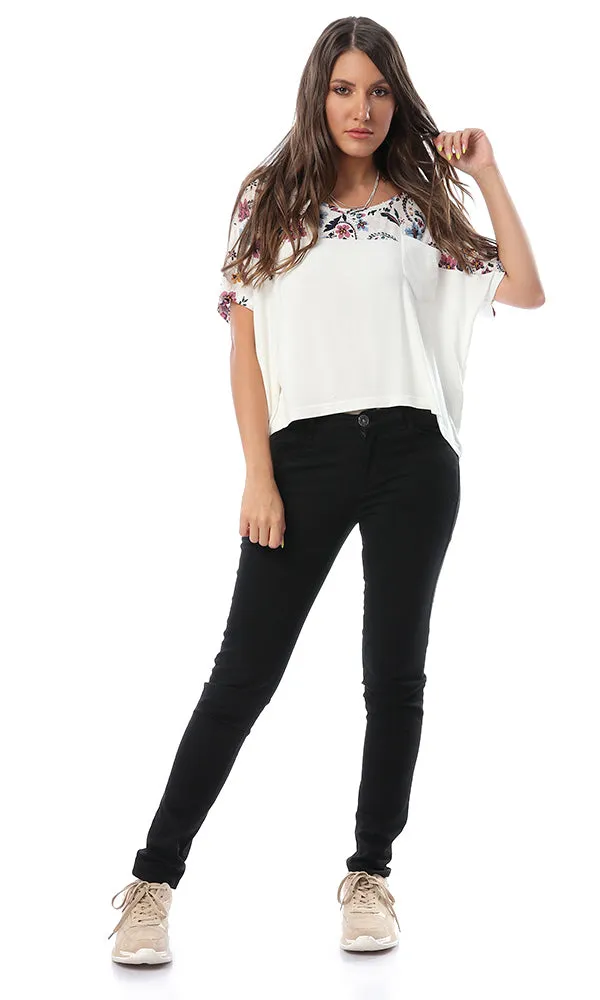 53666 Loose Floral Top Off White