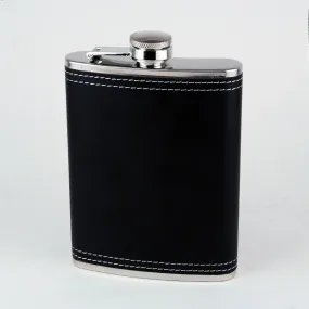 8 oz. Stainless Steel Flask with Black /  Burgundy Leather Wrap