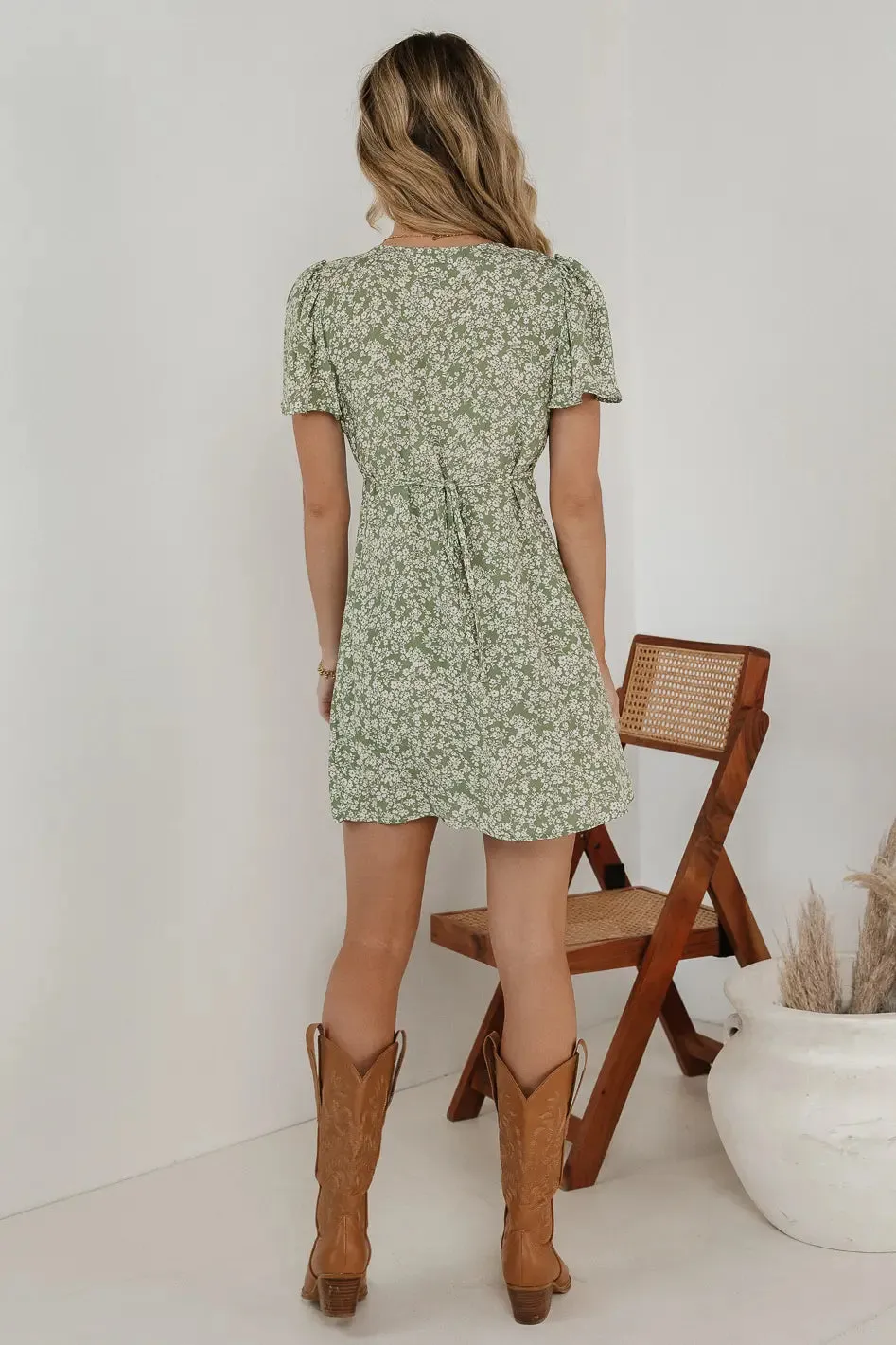 Abbie Floral Mini Dress in Olive - FINAL SALE