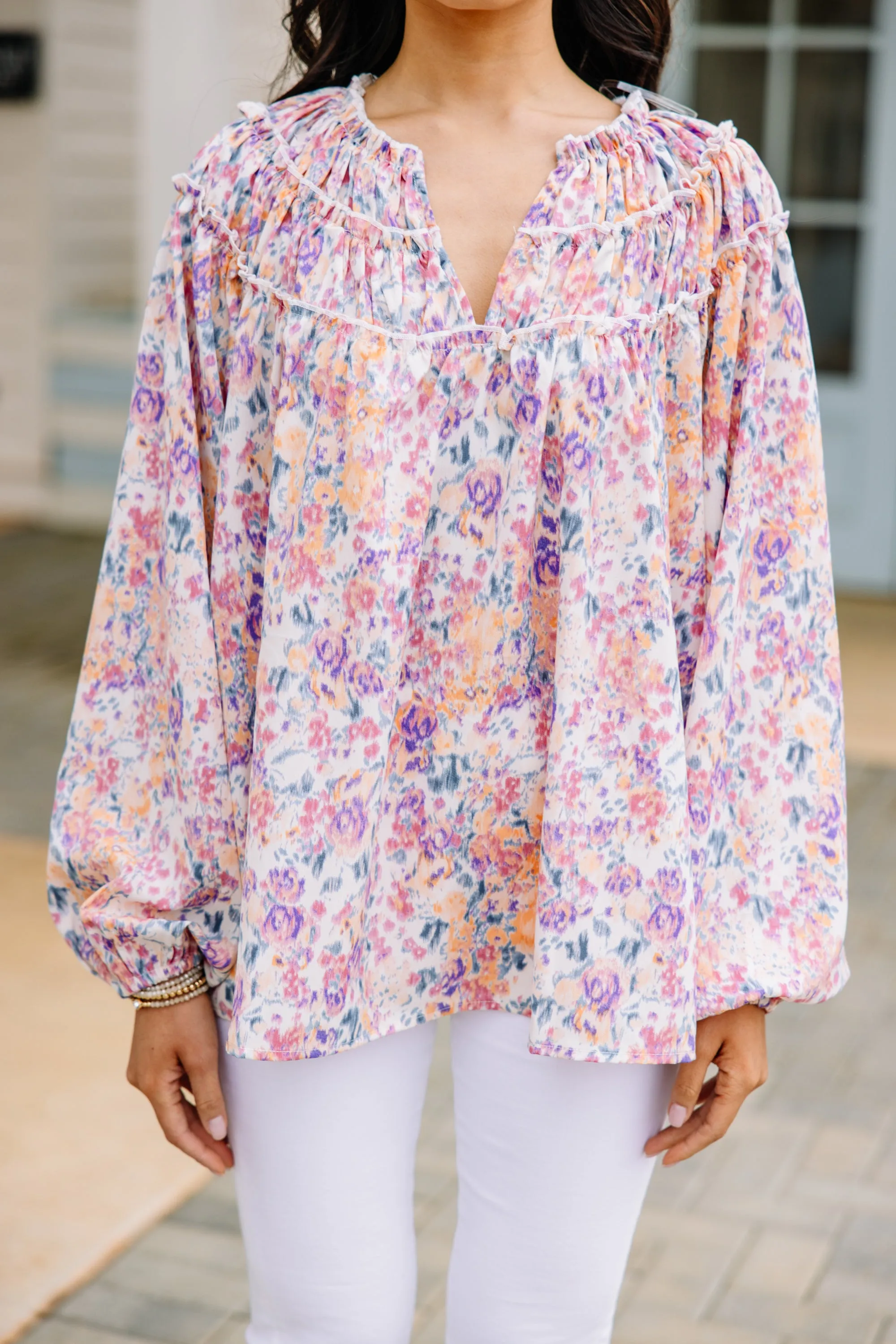 All So Nice Orange Ditsy Floral Blouse