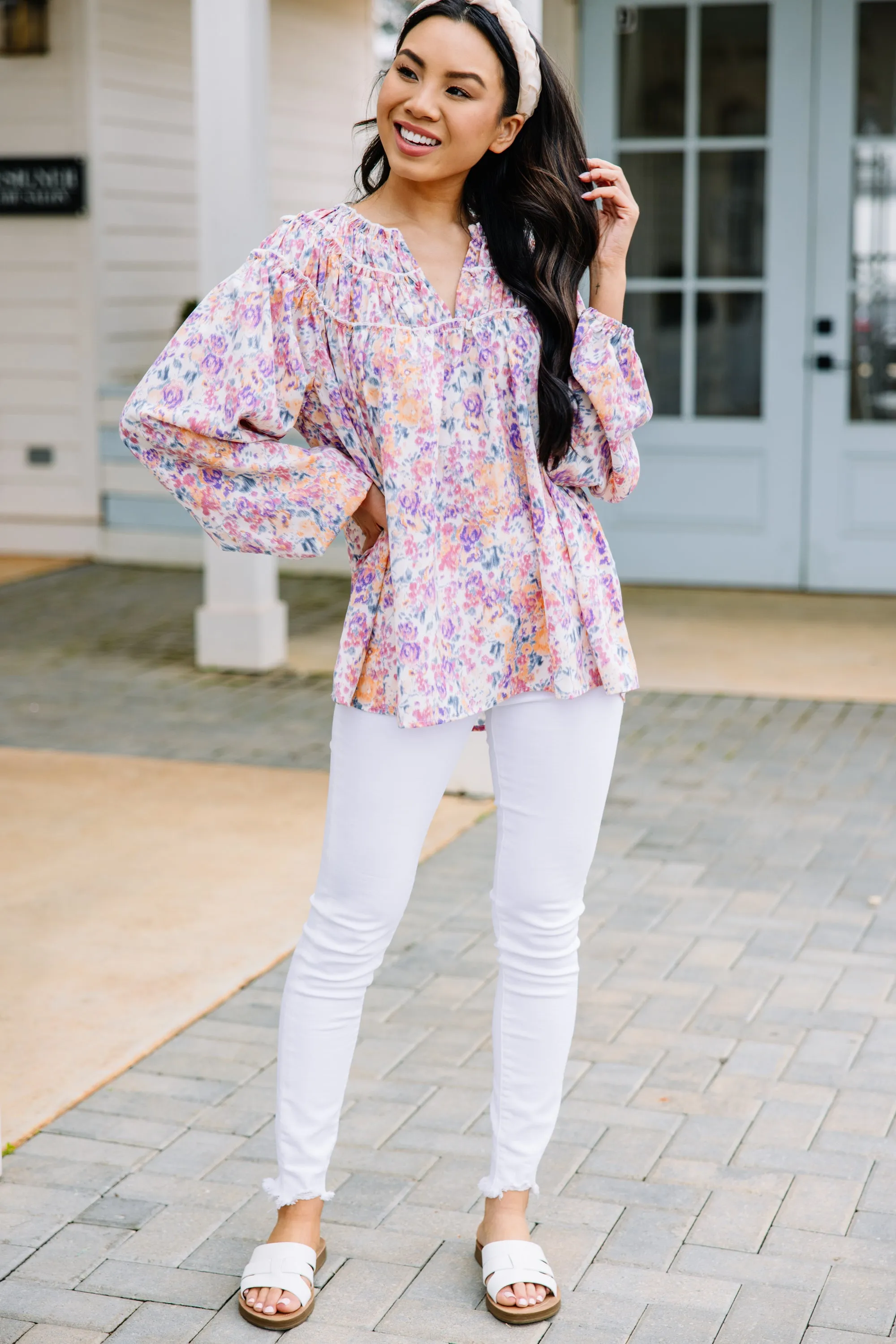 All So Nice Orange Ditsy Floral Blouse