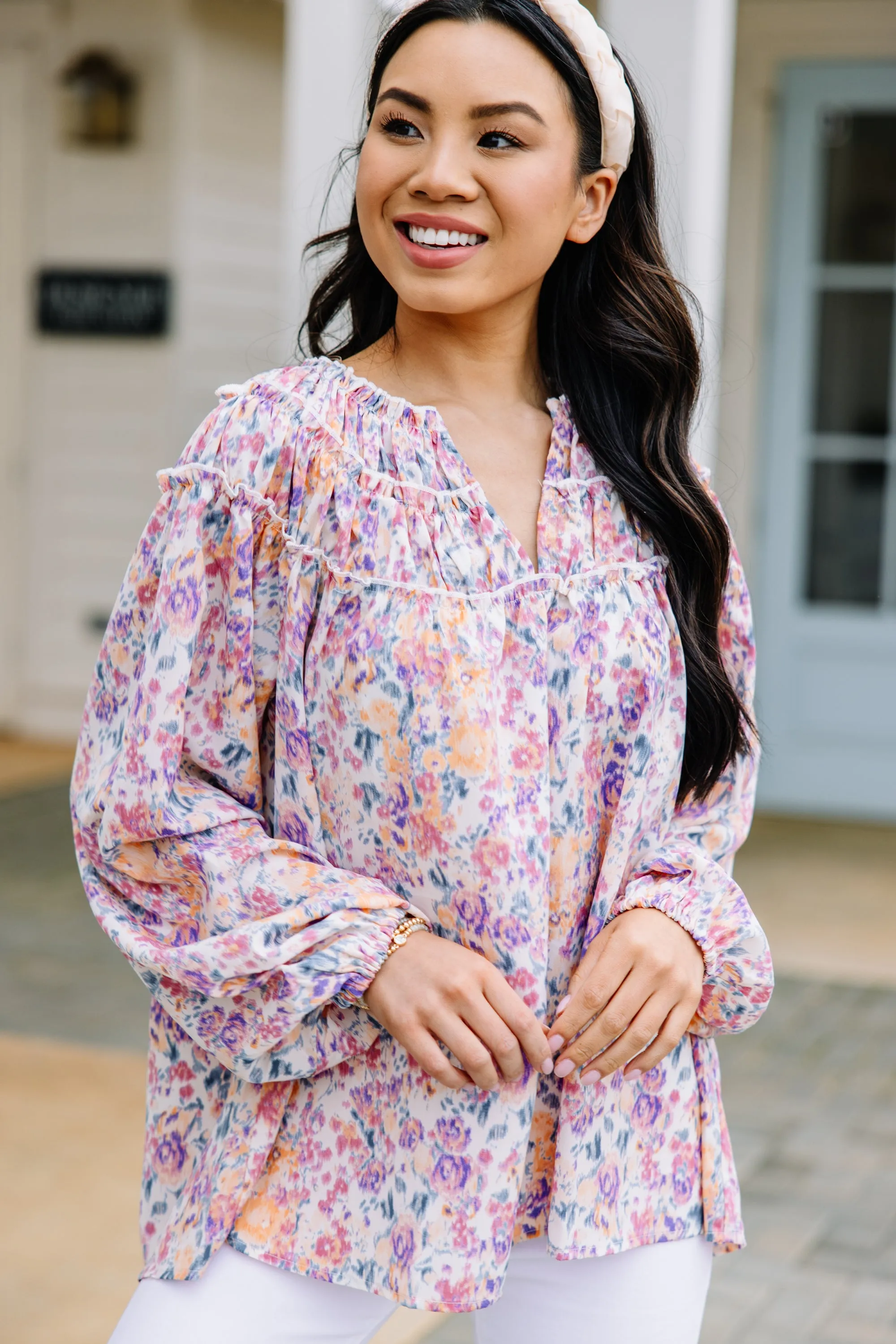 All So Nice Orange Ditsy Floral Blouse