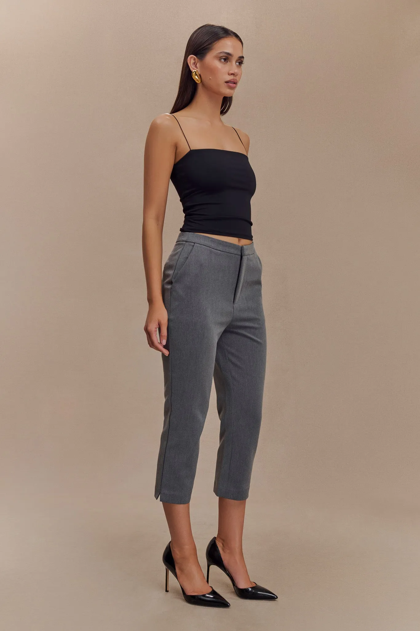 Anne Fitted Capri Pants - Charcoal Marle