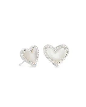 Ari Heart Silver Stud Earrings Ivory Mother Of Pearl