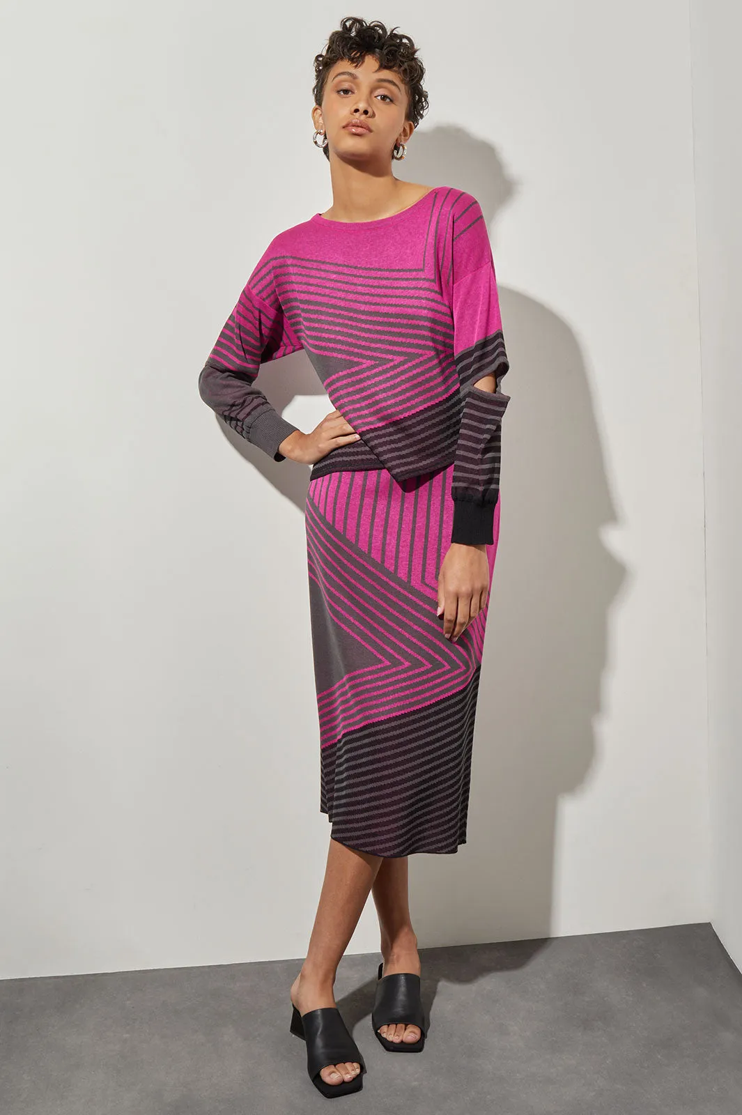 Asymmetrical Tunic - Stripe Colorblock Soft Knit