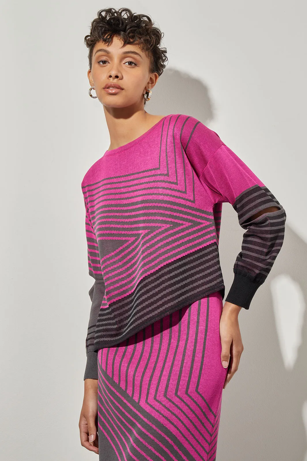 Asymmetrical Tunic - Stripe Colorblock Soft Knit