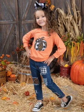 Aww, Pumpkin Pullover and Patched Jeans Set