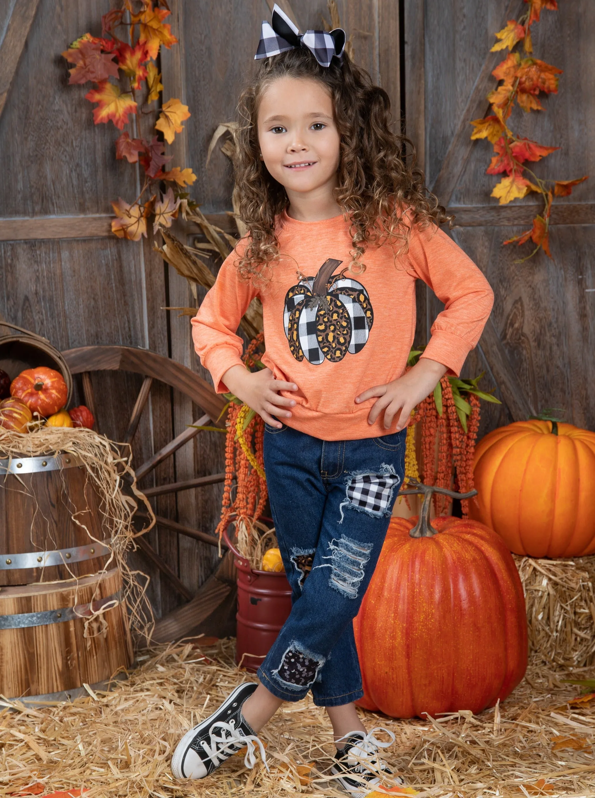 Aww, Pumpkin Pullover and Patched Jeans Set