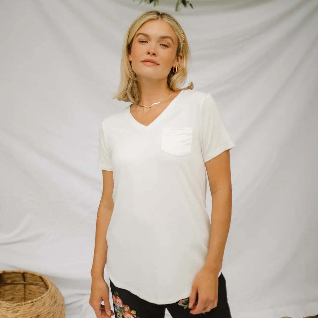 Basic V Neck Tee, Bamboo Ivory