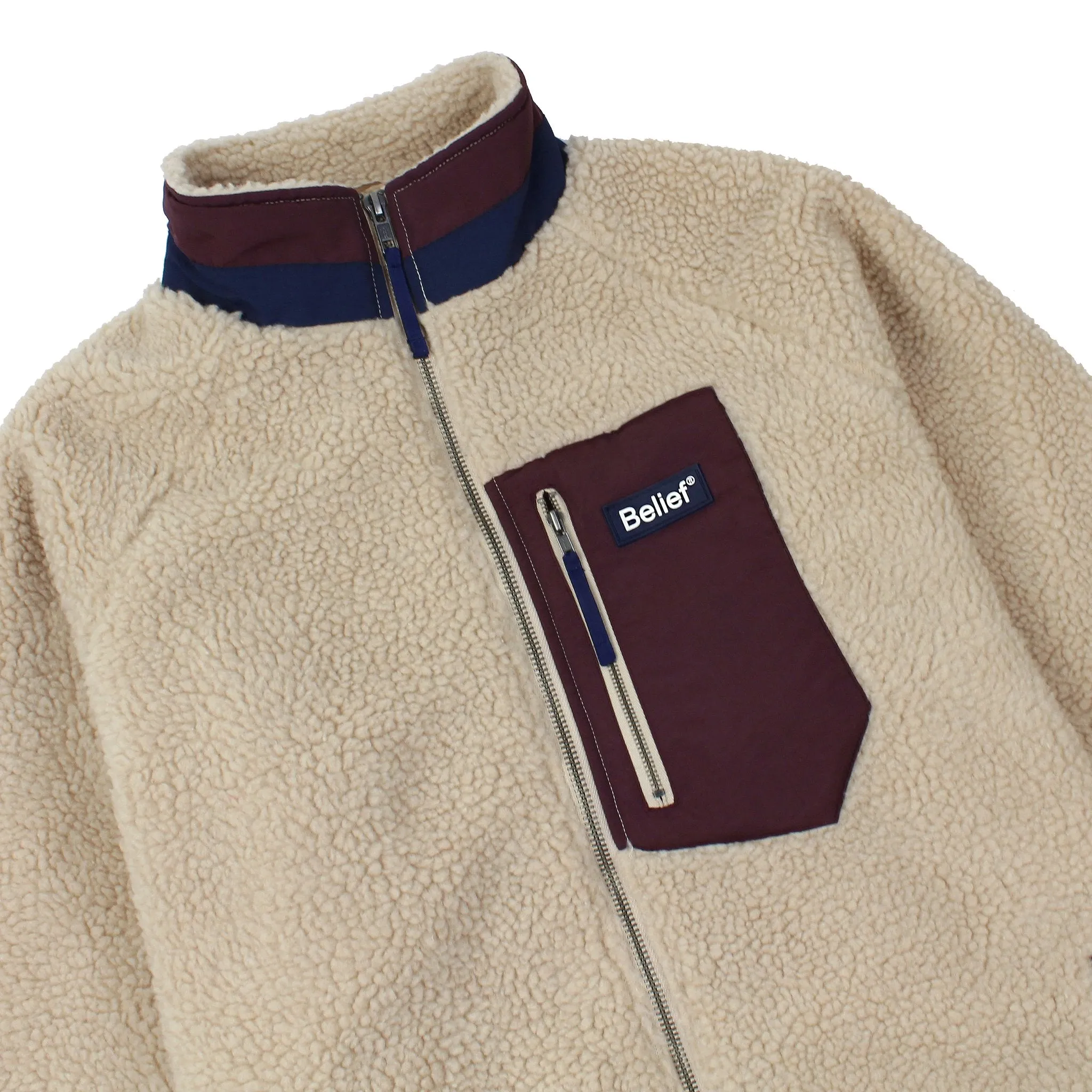 Belief NYC Arctic Zip Fleece Jacket Camel/Maroon