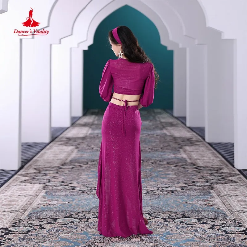 Belly Dance Clothes Suit for Women Winter Half Sleeves Top skirt 2pcs Oriental Training Suit Female Bellydancing Wear Outfit