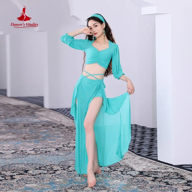 Belly Dance Clothes Suit for Women Winter Half Sleeves Top skirt 2pcs Oriental Training Suit Female Bellydancing Wear Outfit