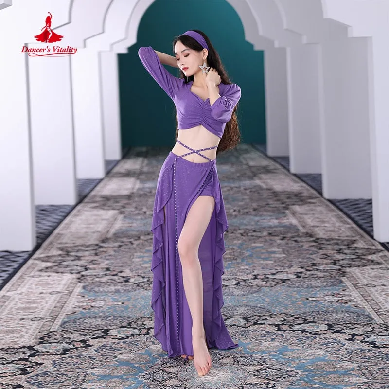 Belly Dance Clothes Suit for Women Winter Half Sleeves Top skirt 2pcs Oriental Training Suit Female Bellydancing Wear Outfit