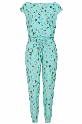 Billie Slinky Jumpsuit in Turquoise Ditsy Floral