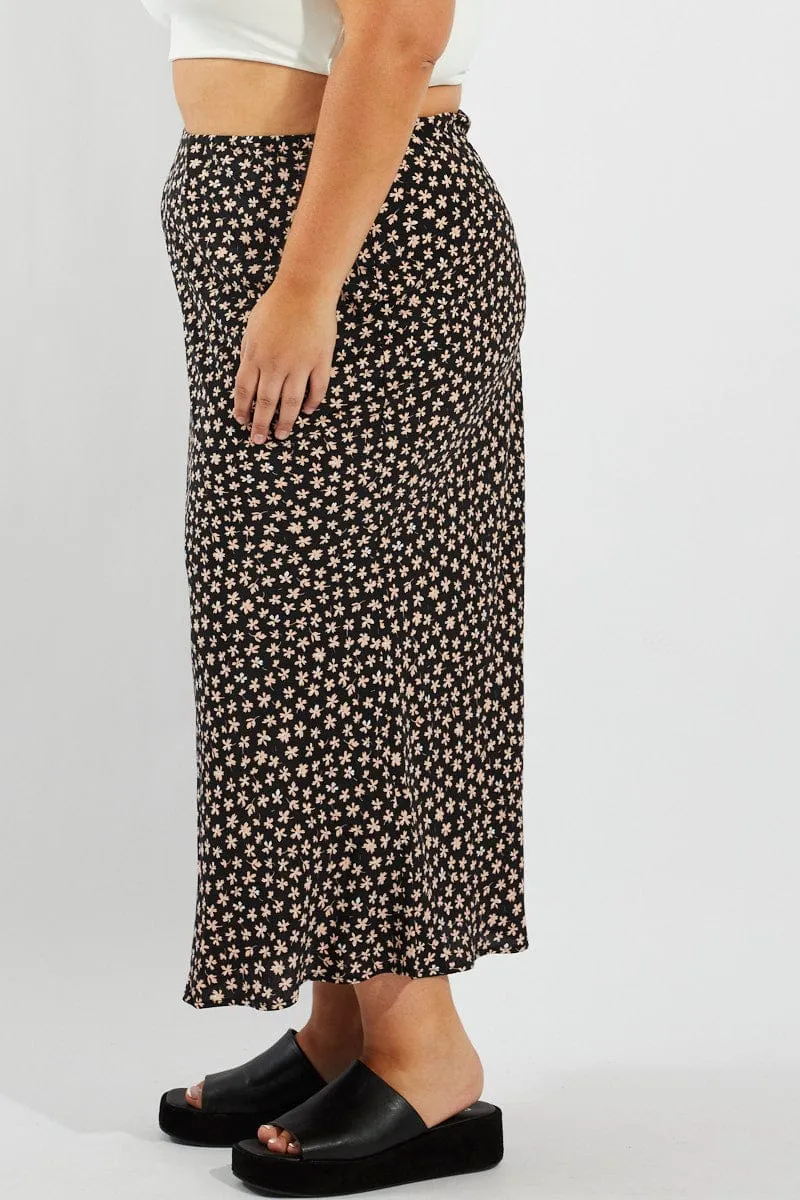 Black Ditsy Maxi Slip Skirt