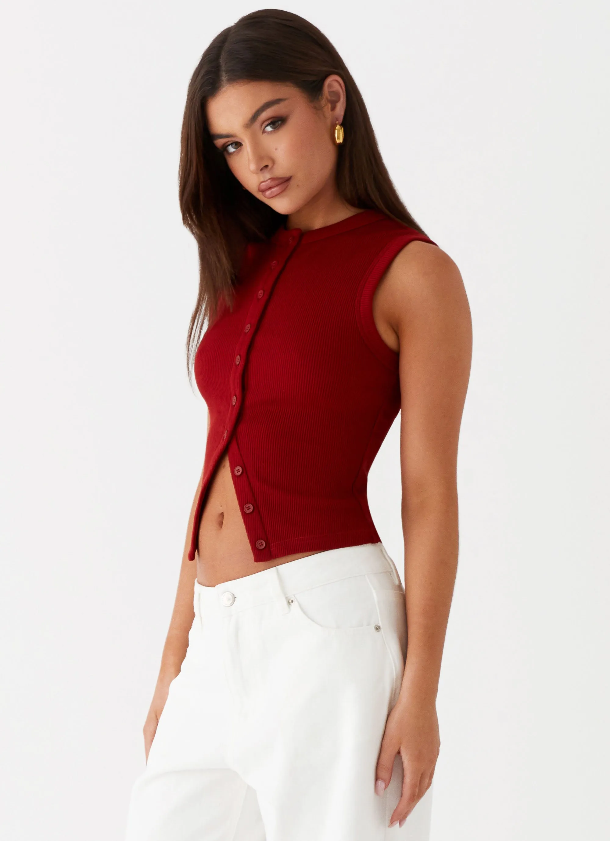 Blair Buttoned Tank Top - Ribbed Knit