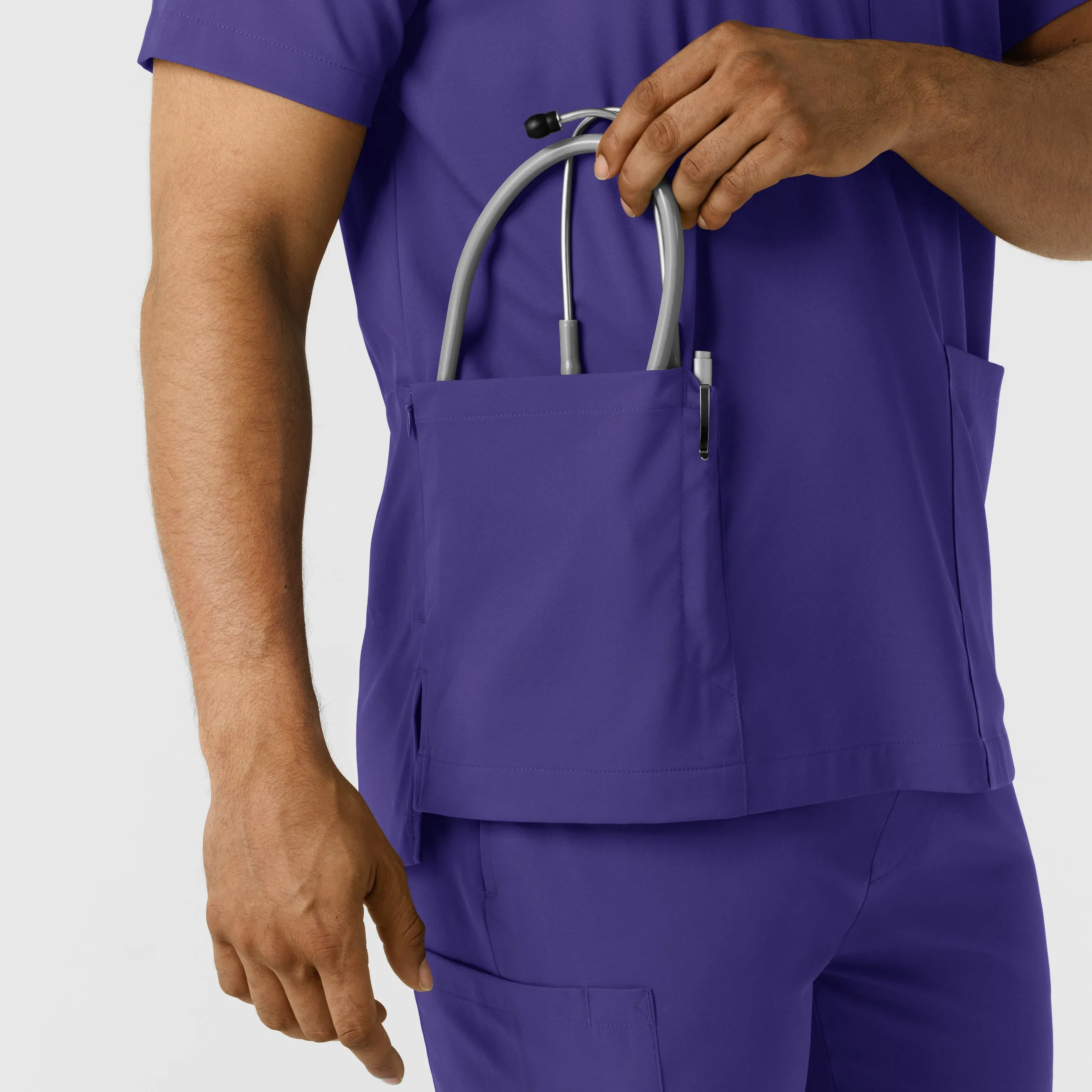 Boundless Men's Multi Pocket V-Neck Scrub Top - Grape