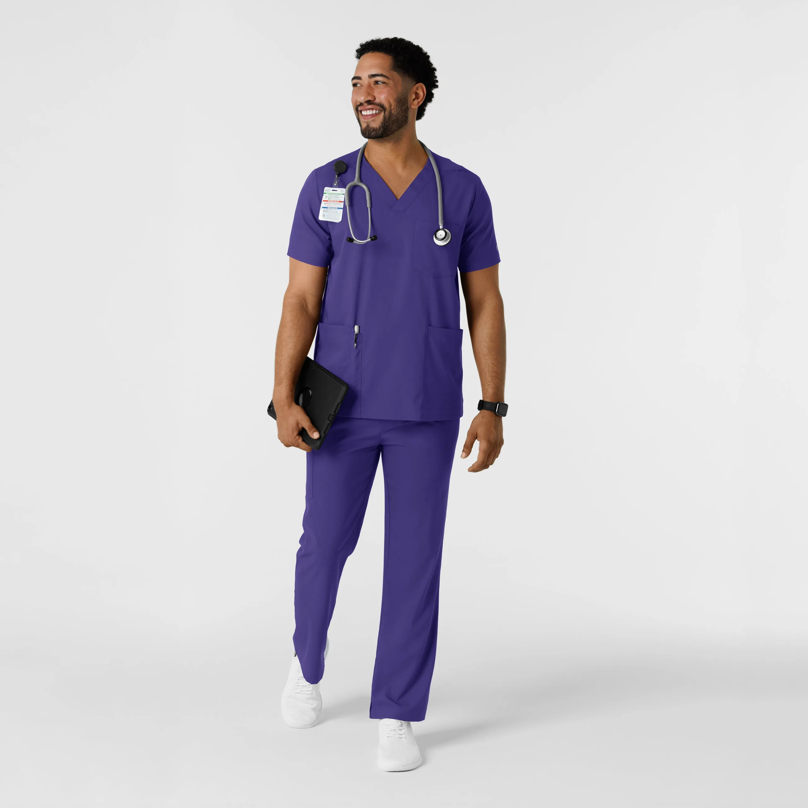 Boundless Men's Multi Pocket V-Neck Scrub Top - Grape