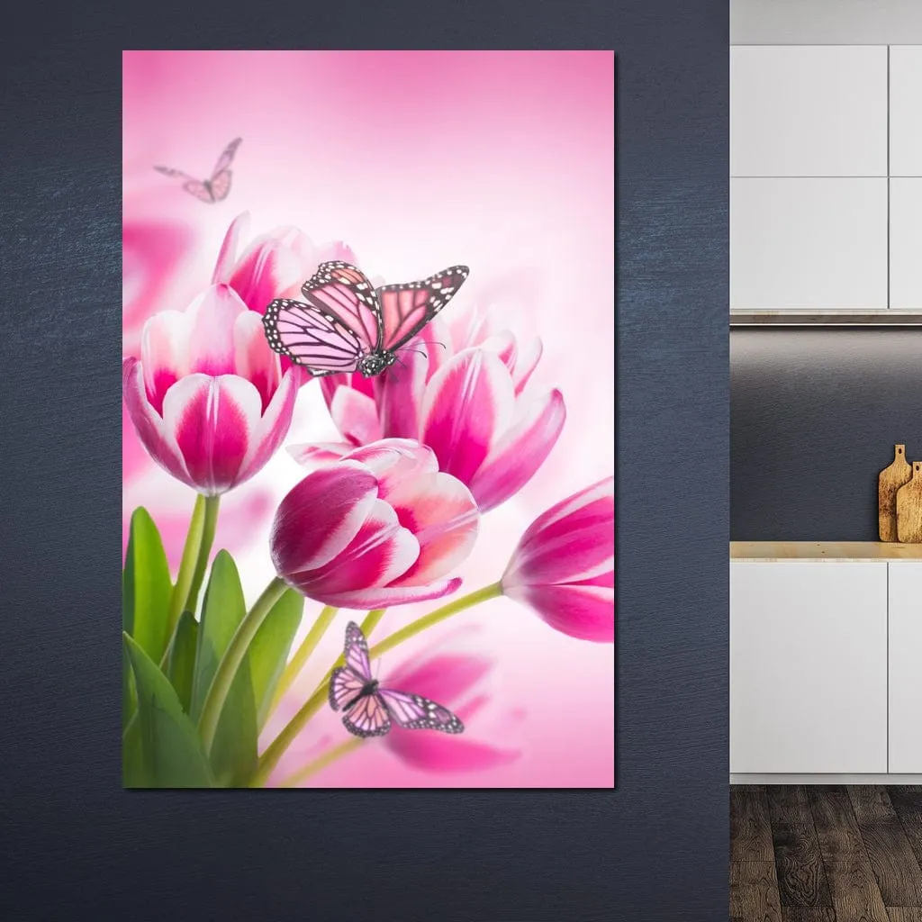 Bouquet of Pink Tulips & Butterflies