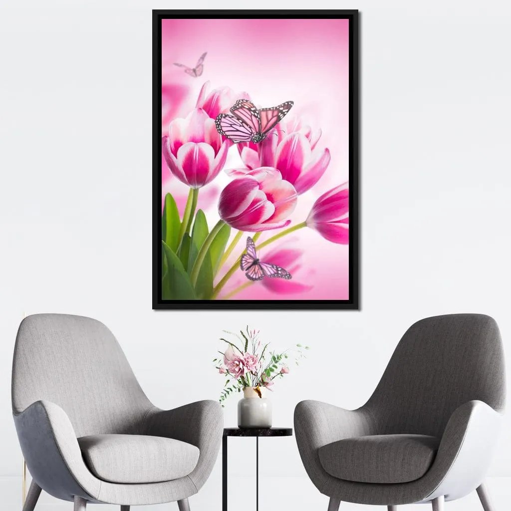 Bouquet of Pink Tulips & Butterflies