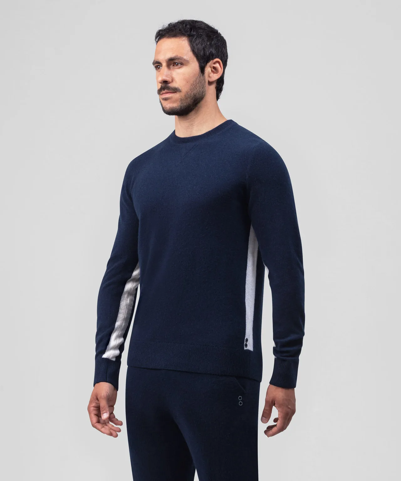 Cashmere Sweatshirt Side Lines: Navy