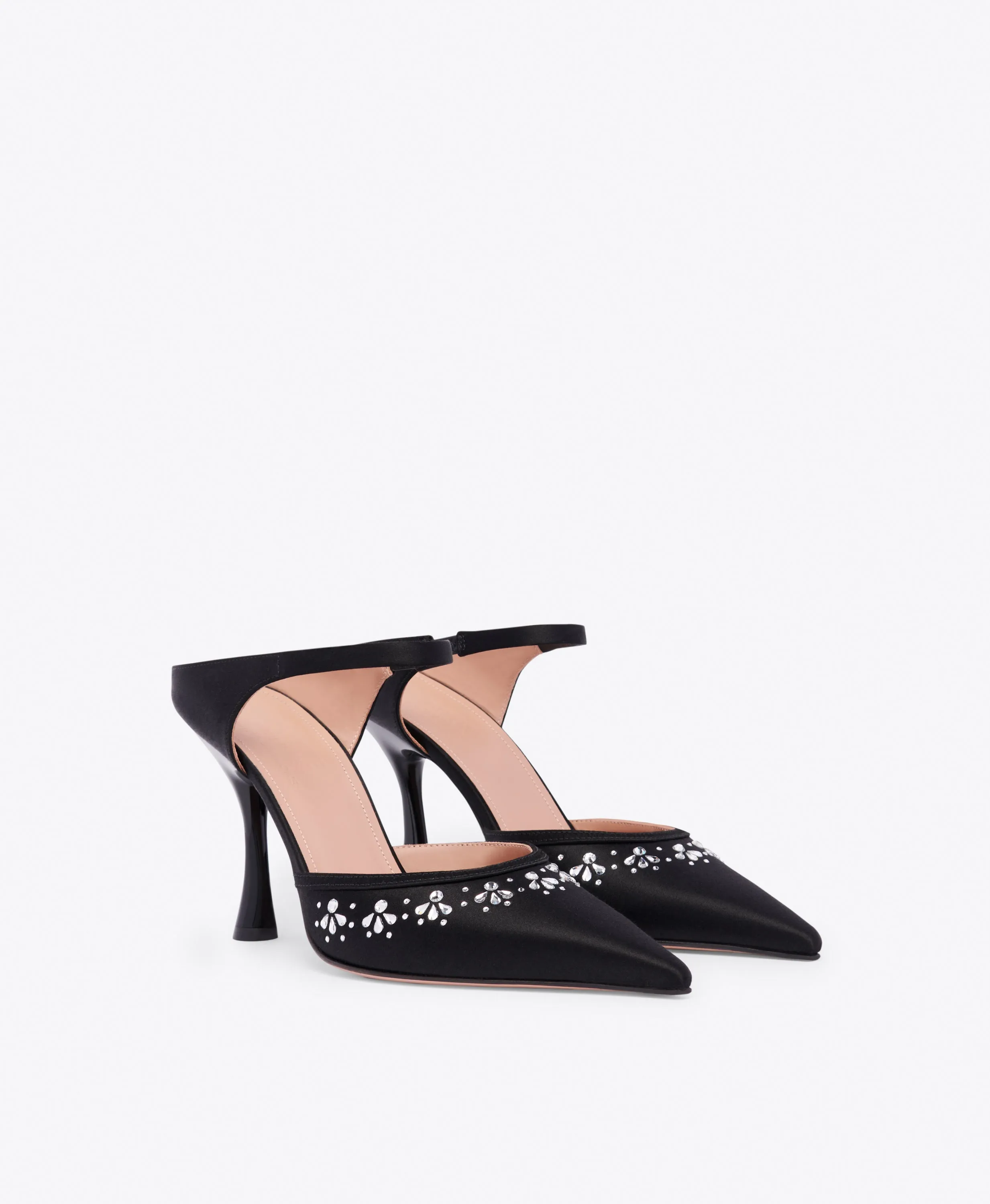 Cassie 90 Black Satin Mules