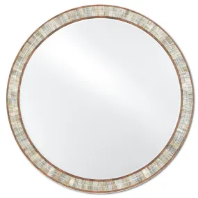 Chiseled Natural Wood Round Mirror