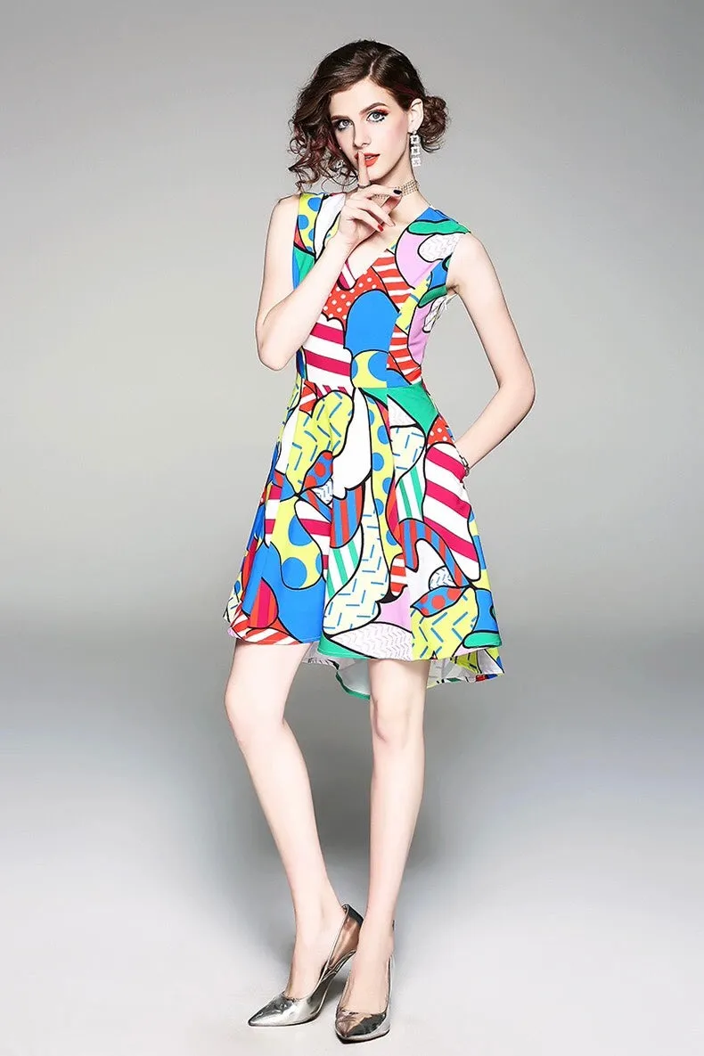 Colorful Dress W/ Asymmetrical Hem