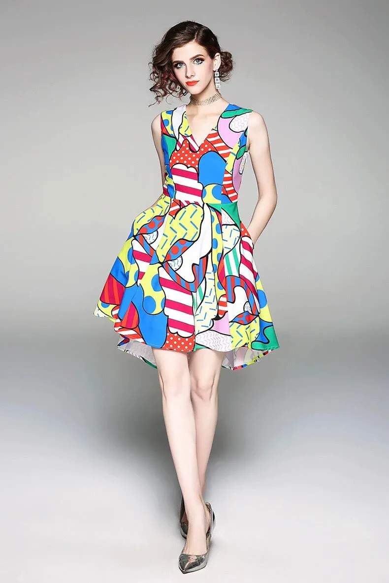 Colorful Dress W/ Asymmetrical Hem