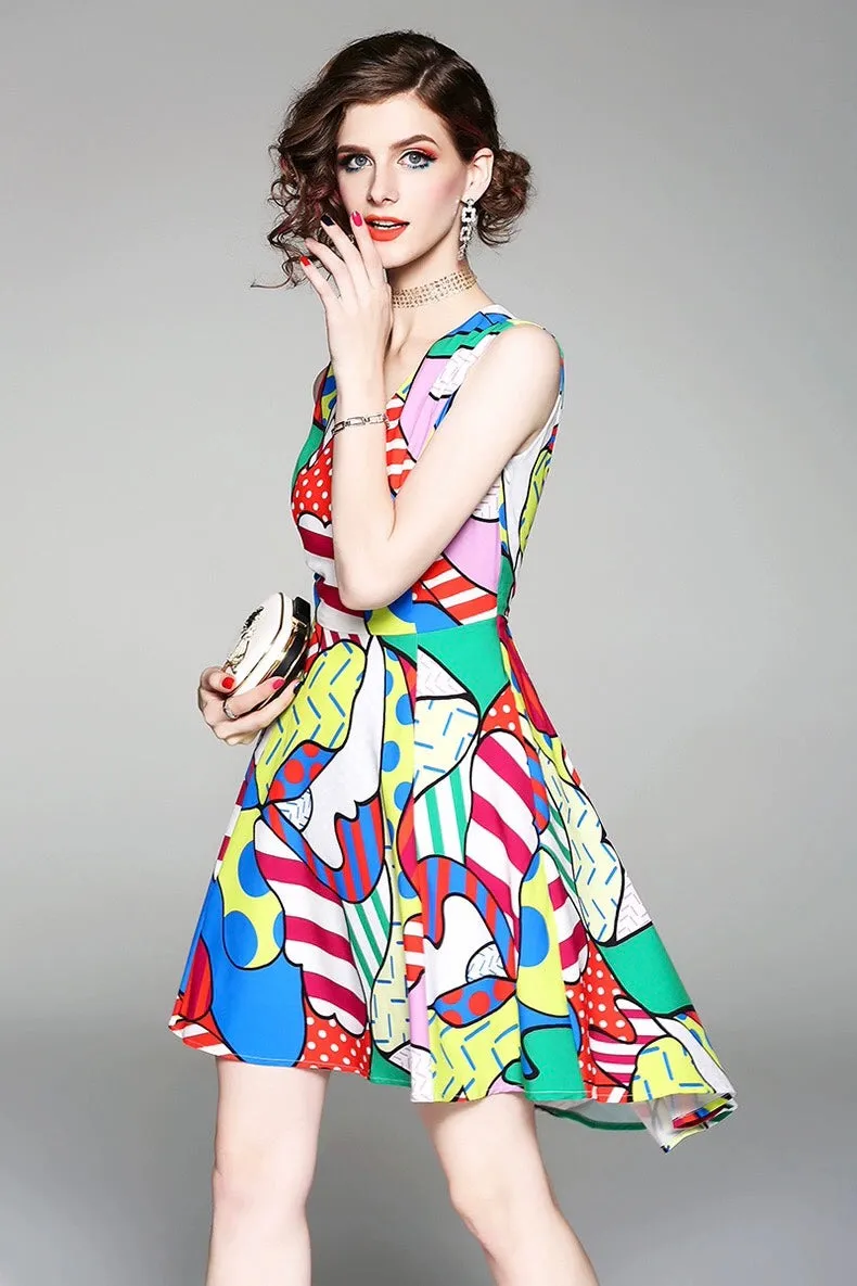 Colorful Dress W/ Asymmetrical Hem