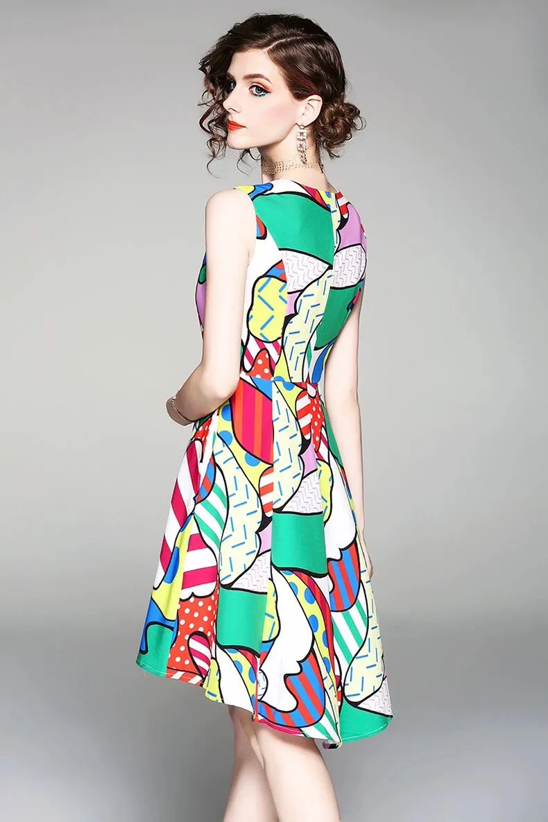 Colorful Dress W/ Asymmetrical Hem