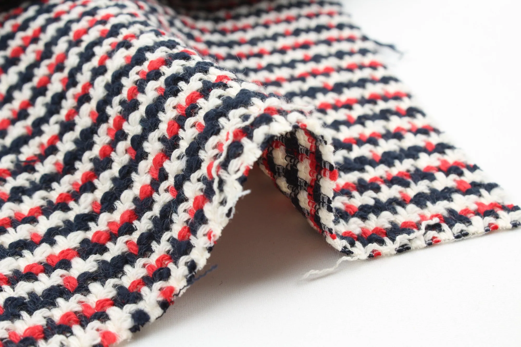 Cotton Stretch Tweed for Bottoms and Jackets - Red, White and Navy