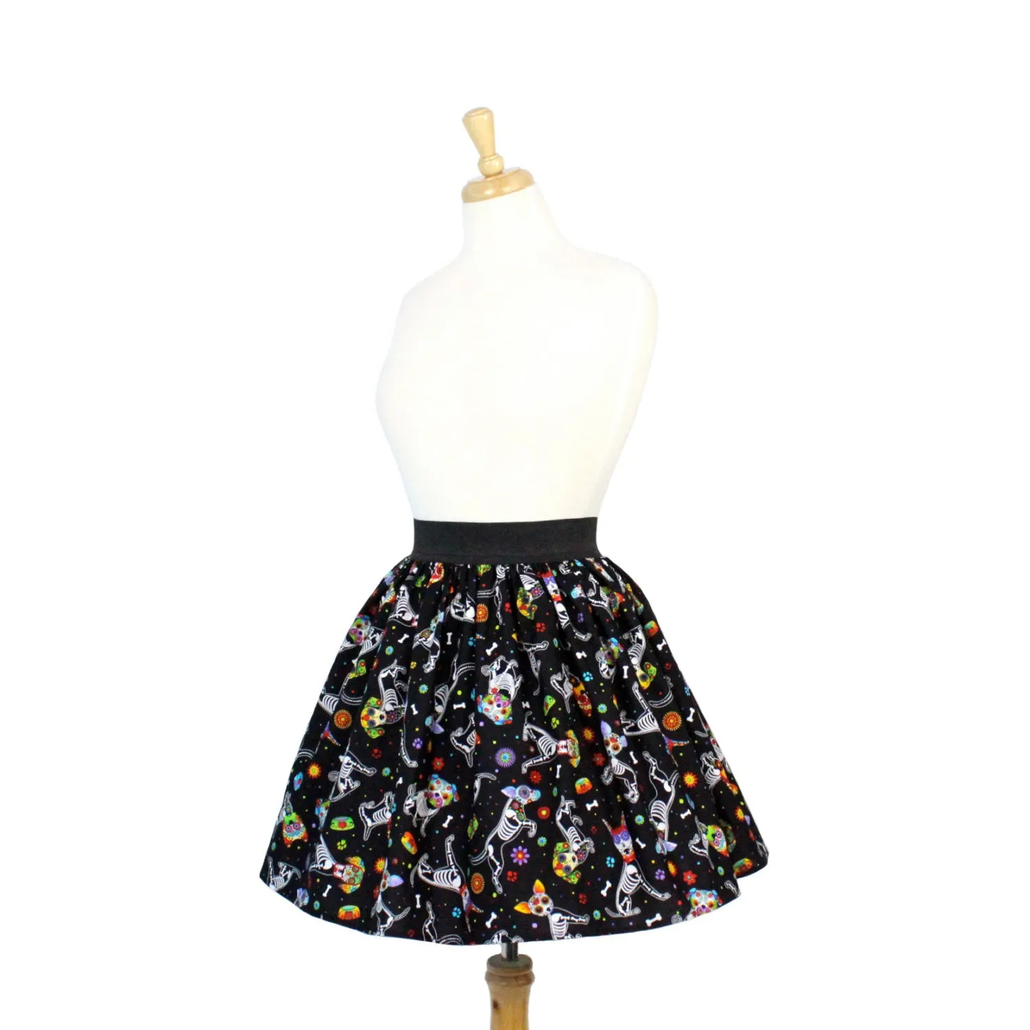 Day of the Dead Dog Pleated Skirt #PS-D331