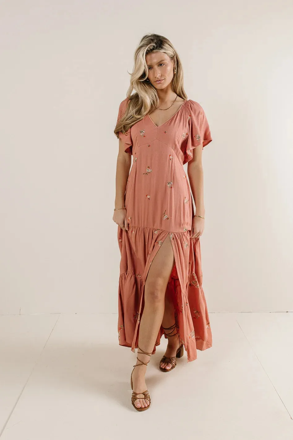 Dimitria Floral Dress in Terracotta - FINAL SALE