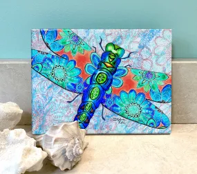 Dragonfly Flowers Ceramic Tile