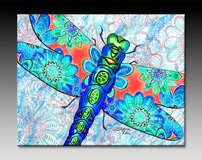 Dragonfly Flowers Ceramic Tile