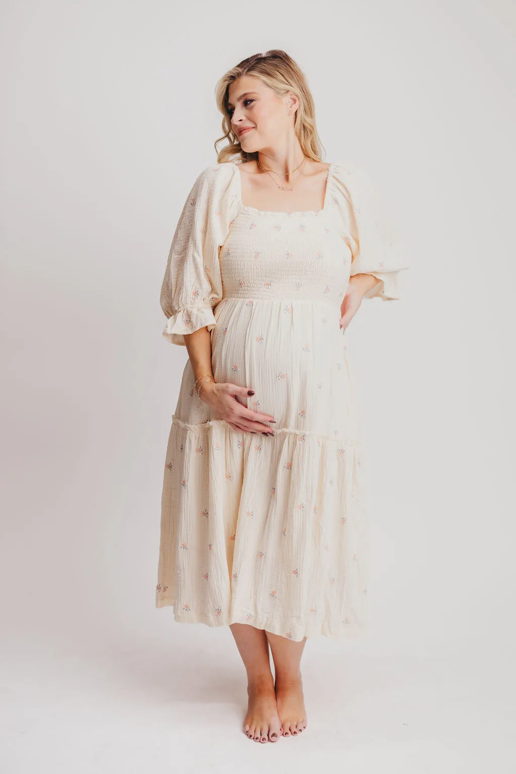 Evie Floral Maxi in Cream - Bump Friendly