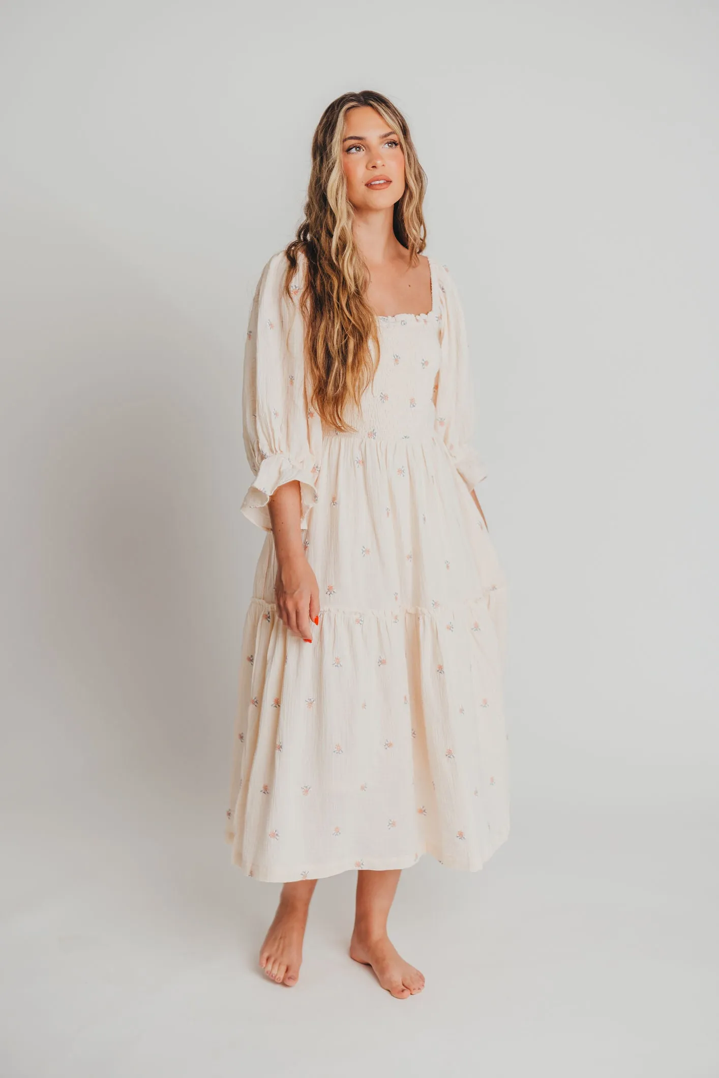 Evie Floral Maxi in Cream - Bump Friendly