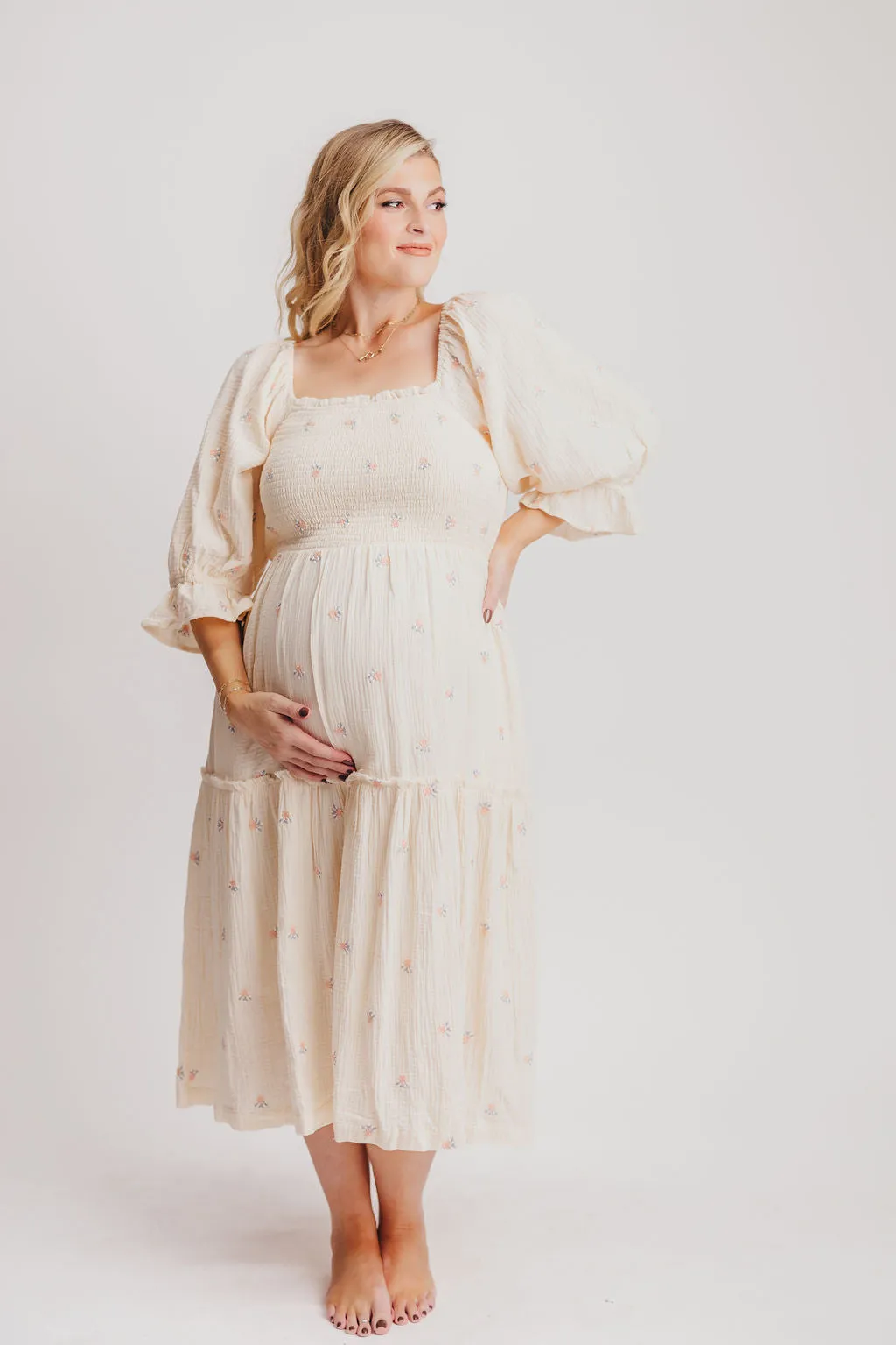 Evie Floral Maxi in Cream - Bump Friendly