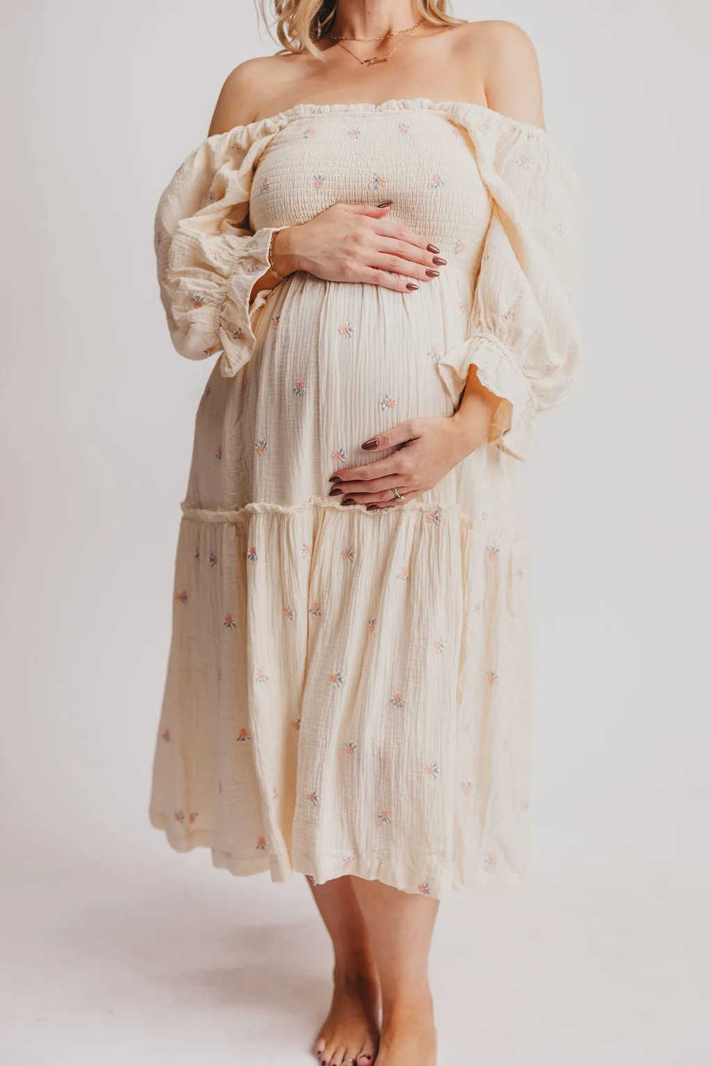 Evie Floral Maxi in Cream - Bump Friendly