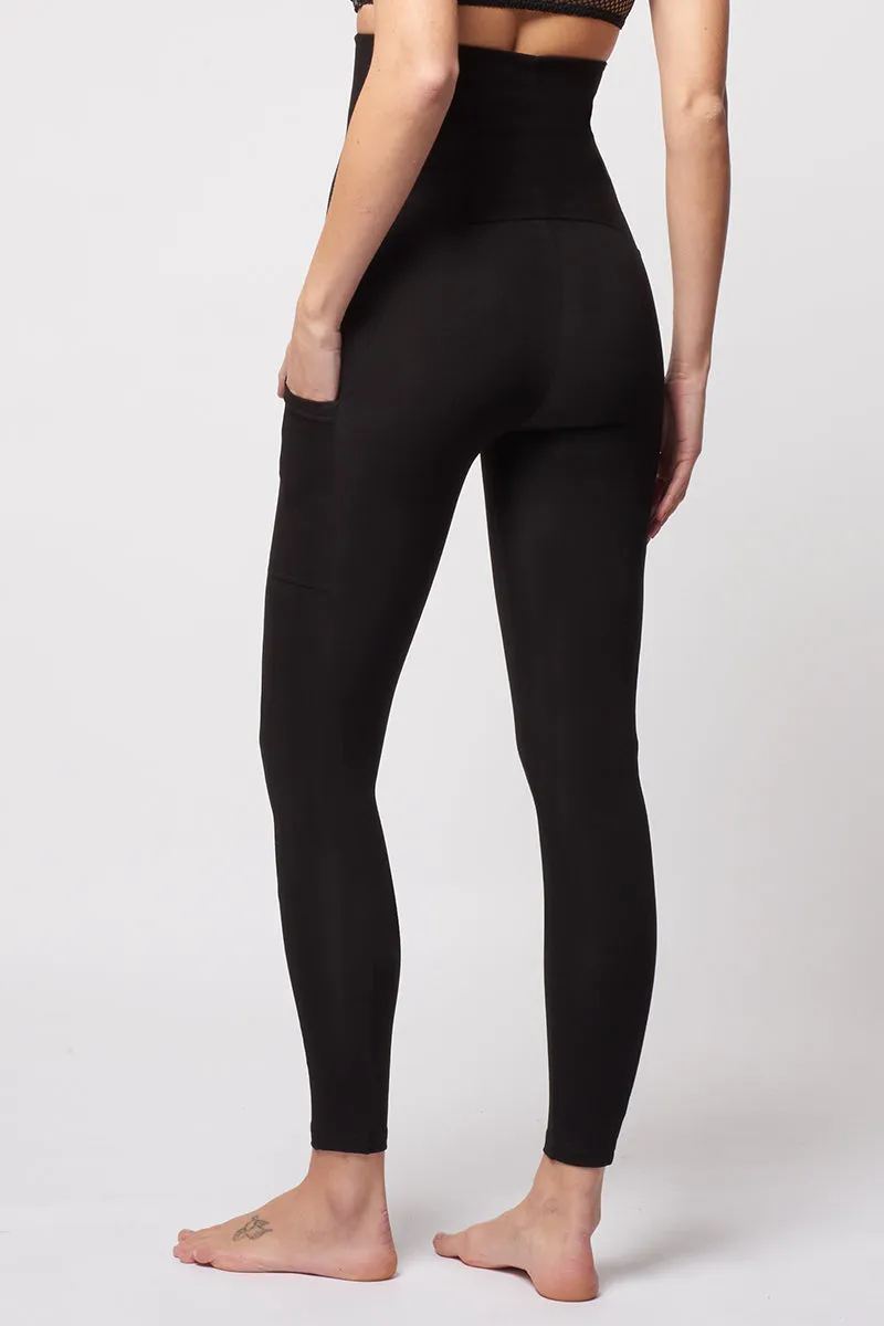 Extra Strong Compression Leggings with High Waisted Tummy Control and Pockets Black