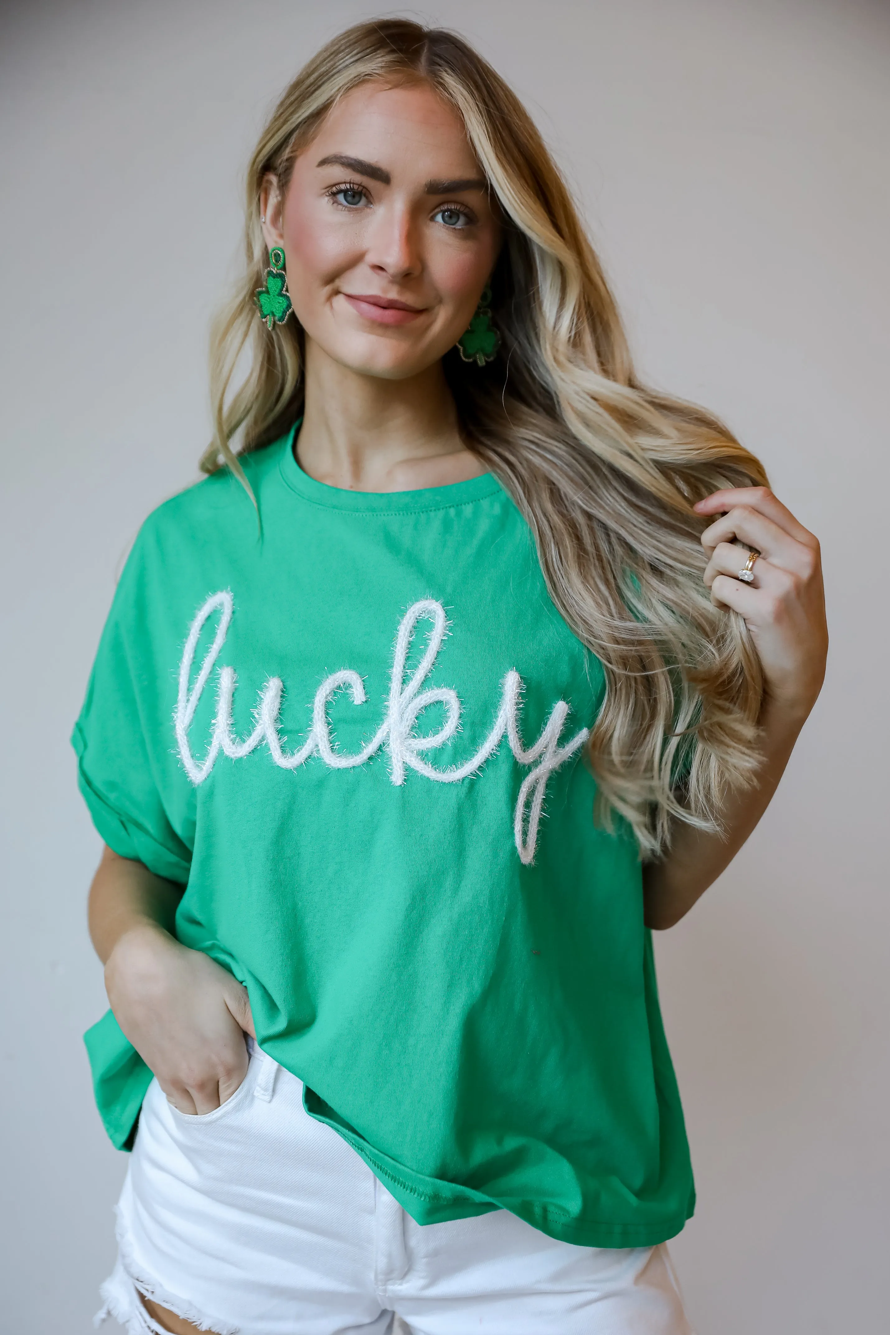 FINAL SALE - "Lucky" Metallic Letter Tee