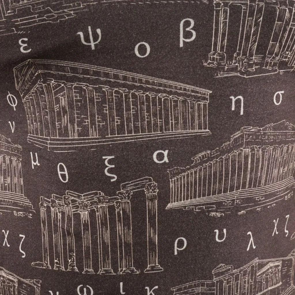 Greek Letters and Monuments Long Sleeve A-Line Dress (No Waist Seam) [FINAL SALE]