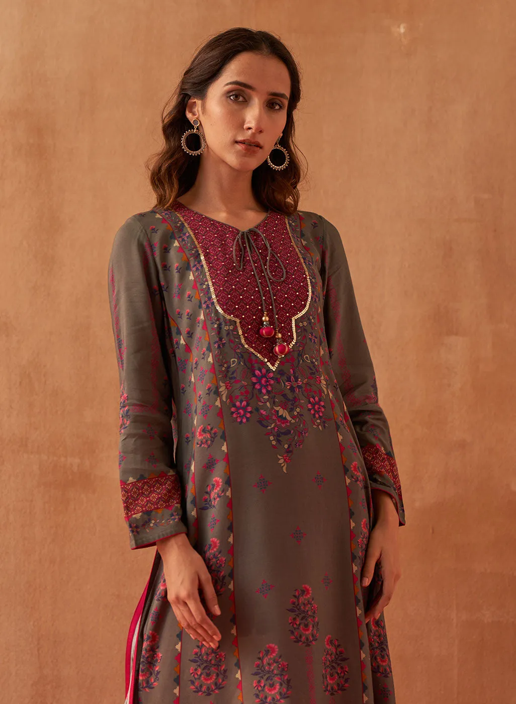 Grey Dhaage Collection Printed Kurta With Sequins