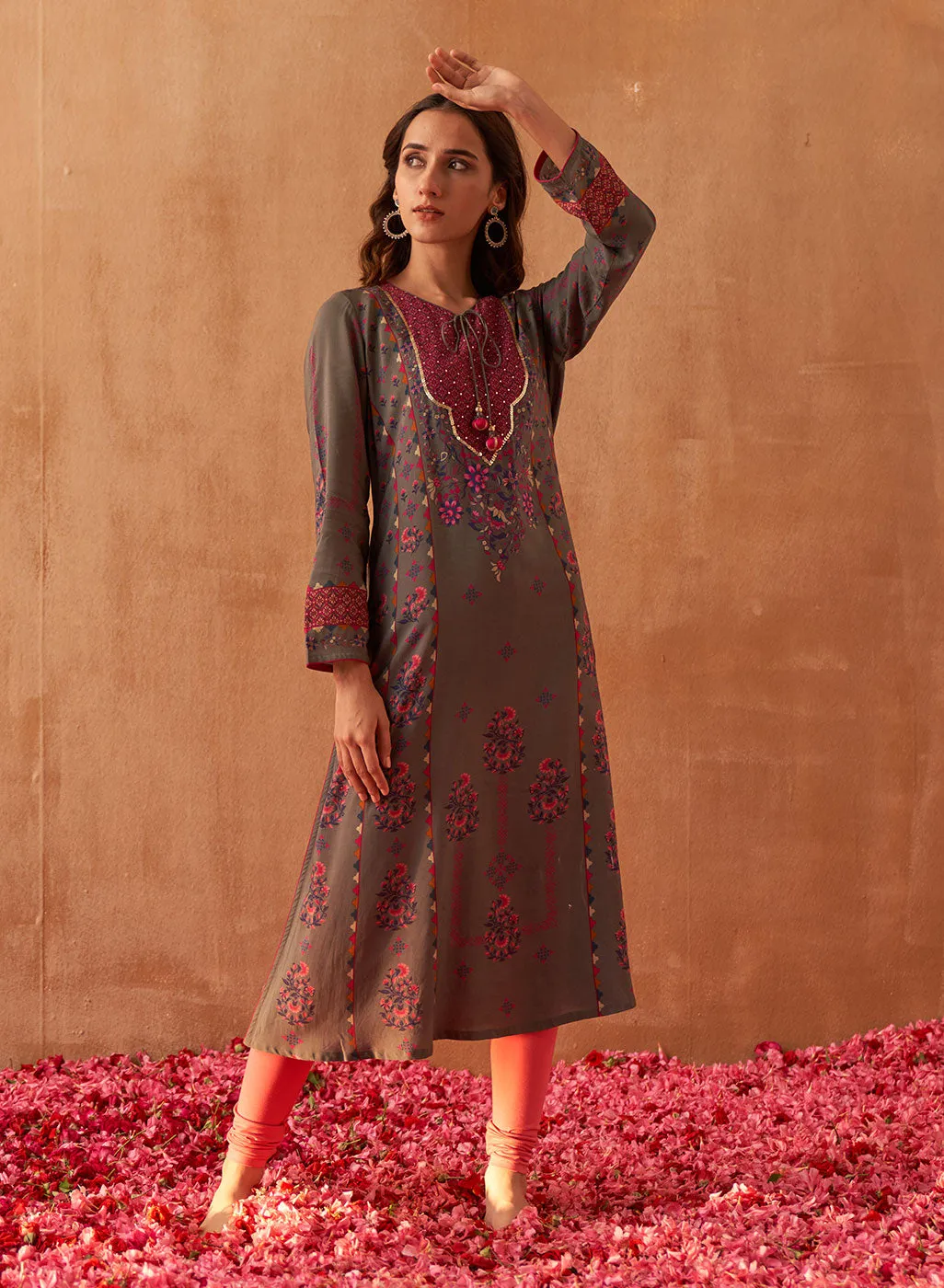 Grey Dhaage Collection Printed Kurta With Sequins