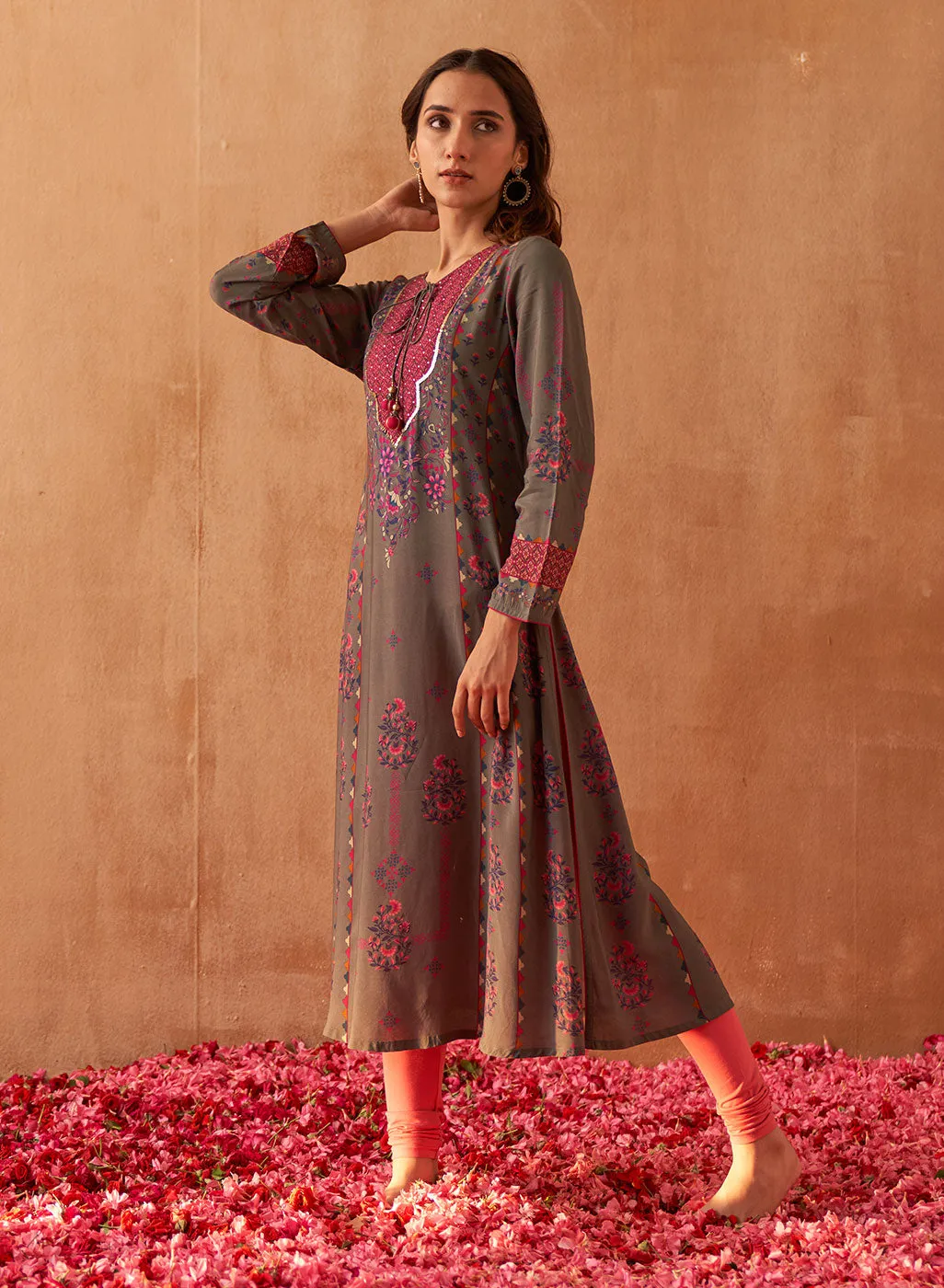 Grey Dhaage Collection Printed Kurta With Sequins