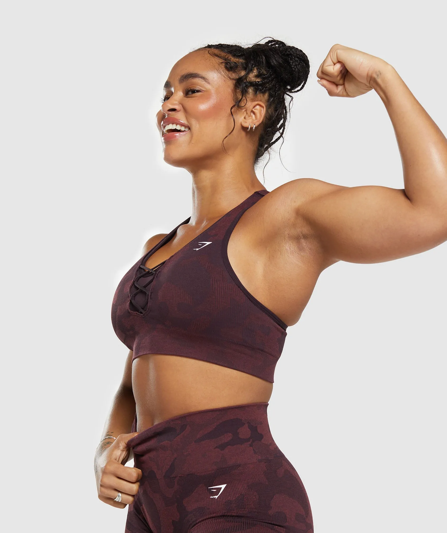 Gymshark Adapt Camo Seamless Sports Bra - Plum Brown/Burgundy Brown