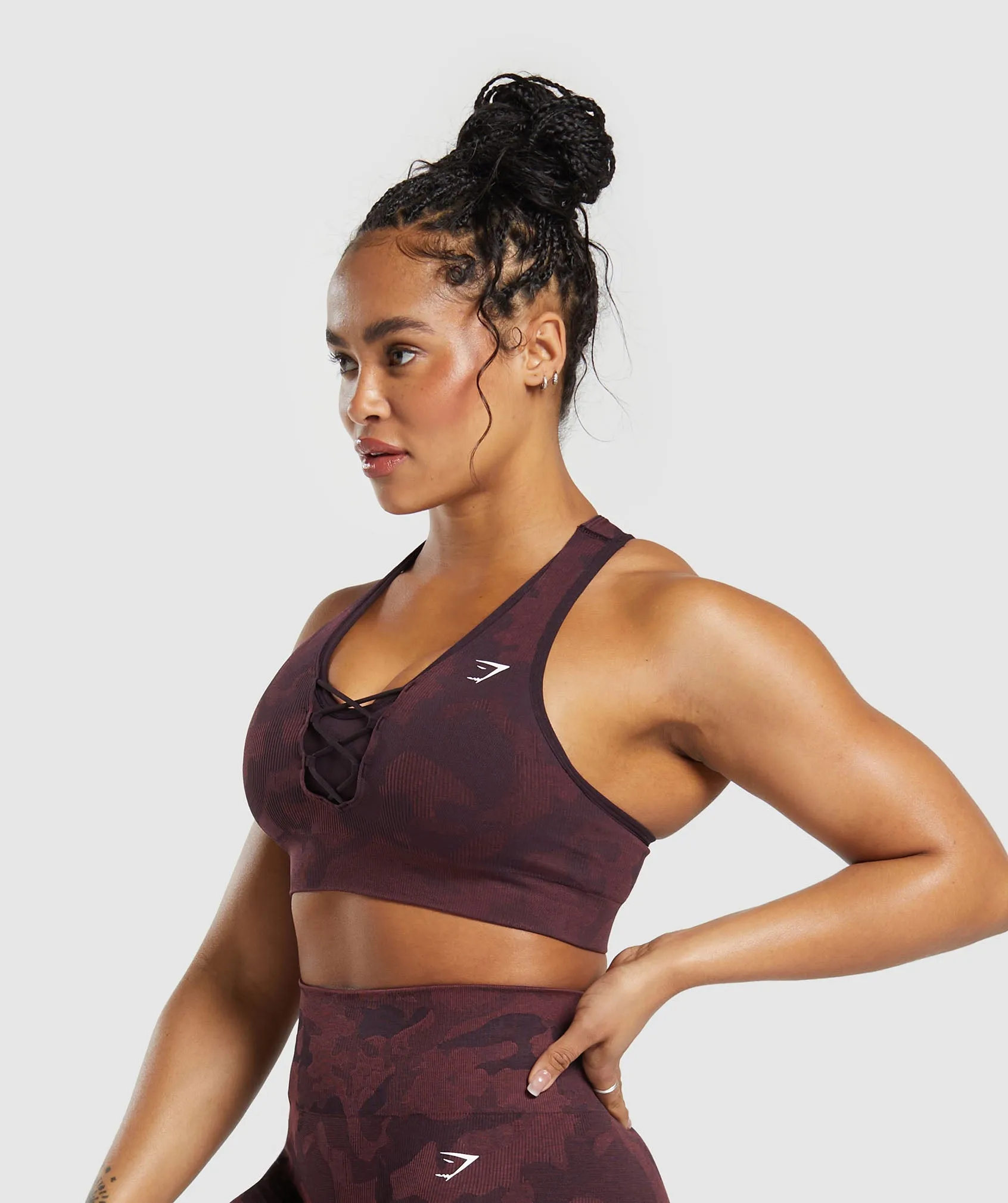 Gymshark Adapt Camo Seamless Sports Bra - Plum Brown/Burgundy Brown